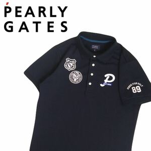 着用少 極美 PEARLY GATES 吸水速乾 ストレッチ 鹿の子 半袖ポロシャツ メンズ5 パーリーゲイツ ゴルフウェア ナンバリング 紺 2405324