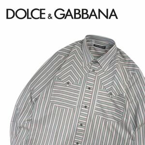 未使用級 名作 イタリア製 DOLCE&GABBANA オンブレ ストライプ 総柄 長袖シャツ ウエスタンシャツ ドレスシャツ メンズ40 ドルガバ 2405343