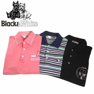  as good as new . ultimate beautiful goods gorgeous embroidery 3 point BLACK&WHITE. water speed . stretch deer. . polo-shirt with short sleeves men's L black & white Golf wear 2405362