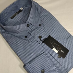 Ｌ寸・新品／日本製・千鳥柄BDシャツ■ブルー