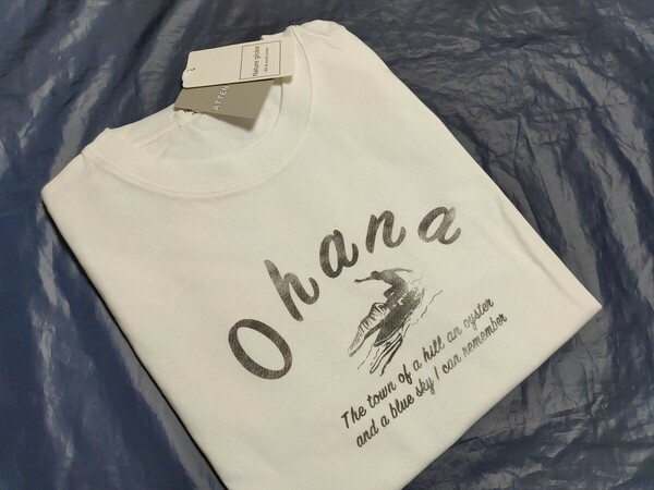 Ｌ寸・半袖新品／ohanaプリントTシャツ●ホワイト
