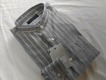M寸　新品／日本製・スタンドカラーシャツ■グレー色ロンドンストライプ_画像1