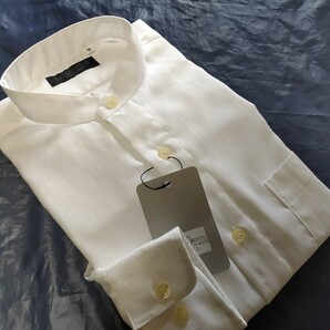 M寸・新品／日本製・形態安定スタンドカラーシャツ■オフホワイト色ドビー