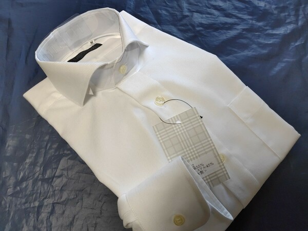 LL寸・新品／日本製・無地ホリゾンタルカラーシャツ●オフホワイト色ドビー