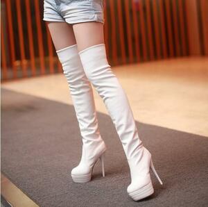  new arrival lady's knee high boots pin heel long boots stretch high heel thickness bottom beautiful legs 3 color white 22cm~24.5cm