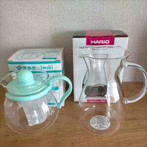 新品HARIOハリオコーヒー耐熱ガラスデカンタ&伊藤園耐熱ガラスティーポット