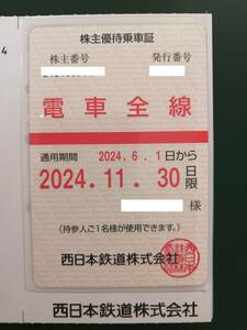 ゆうパック 西鉄電車全線 西日本鉄道 株主優待乗車証 定期券 男性名義 6/1～11/30