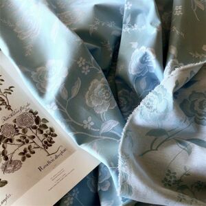 66x50cm フランスヴィンテージ 青薔薇と青薔薇の室内装飾用ファブリック 生地 コットン ジャガード 刺繍 インテリア 古布 アンティーク