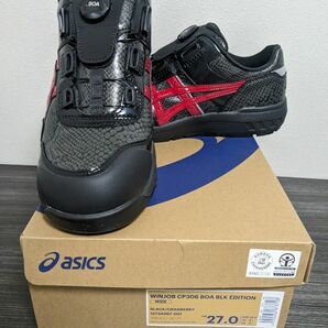 アシックス 安全靴 cp306 27.0cm 限定色 ブラック×クランベリー 