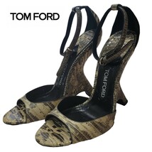 【国内参考定価約28万円】イタリア製 トムフォード TOM FORD 豪華 パイソンレザー 37 サンダル 23,5㎝ アンクルベルト付 ヒールサンダル_画像1