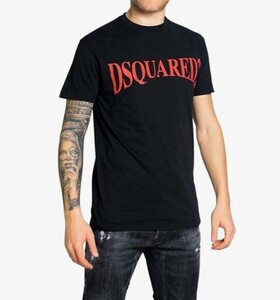 【美品】ディースクエアード Dsquared2 パノラマティックロゴ Tシャツ Panoramic Logo Cool Fit Black T-Shirt 黒 赤 M 