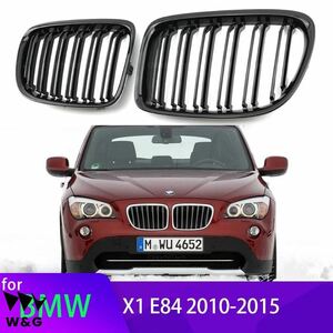 2Pcs 車スタイル光沢黒フロントキドニー倍平板グリル BMW X1 E84 2010-2015