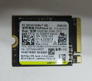 * used WD 256GB SSD SN740 NVMe PCle Gen4×4 SDDPTQD-256G-1012 period of use :3 hour power supply input number of times :30 times 