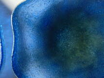 沖縄　琉球硝子　中皿　径約18cm　ガラス　ブルー　皿　硝子　気泡　2皿_画像3