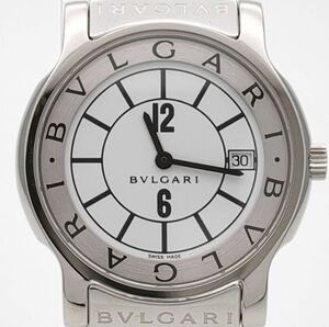 ブルガリ　ソロテンポ　ST35S　クォーツ　SS　ホワイト文字盤　デイト　箱付　メンズ　腕時計　BVLGARI　◆3111/藤枝インター店