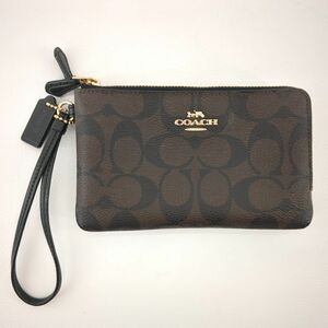 コーチ 財布 ポーチ M1577-F64131 ブラウン シグネチャー COACH ストラップ付き　ミニポーチ　レディース　女性用 ◆3107/SBS通り店