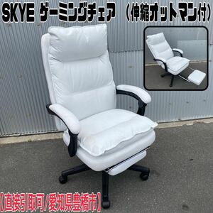 ◆【直接引取可】SKYE ゲーミングチェア 布張地 白 キャンパス リクライニング 椅子 伸縮 オットマン 肘掛け ゲーム オフィス チェアー