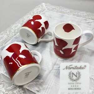 T■⑫ Noritake ノリタケ bone china ボーンチャイナ 4954 ROSA ROSSA ローザロッサ バラ 薔薇 マグカップ 3点セット コレクション 中古品