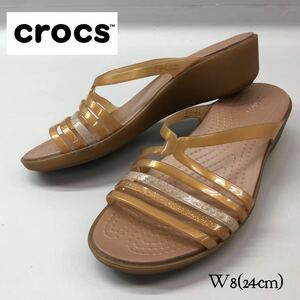 T■ crocs クロックス Isabella Mini wedge Bronze W8 24cm イザベラ ミニ ウエッジ ソール ブロンズ サンダル レディース 靴 中古品