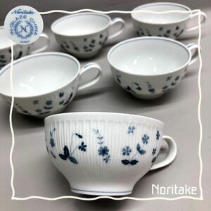 H■未使用■40 Noritake IN-GLAZE CHINA ノリタケ カップ 6客 セット 小花柄 青 食器 茶器 ティーカップ コーヒーカップ 保管品