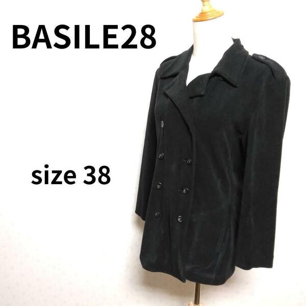 BASILE28 アセテート素材混　ブラックカラー オーバージャケットコート 黒系 アウター 28サイズ