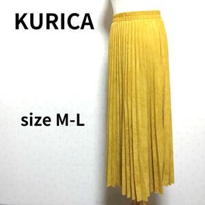 KURICA プレーンイエローカラーデザイン ナチュラル ロングプリーツスカート M～Lサイズ レディースファッション