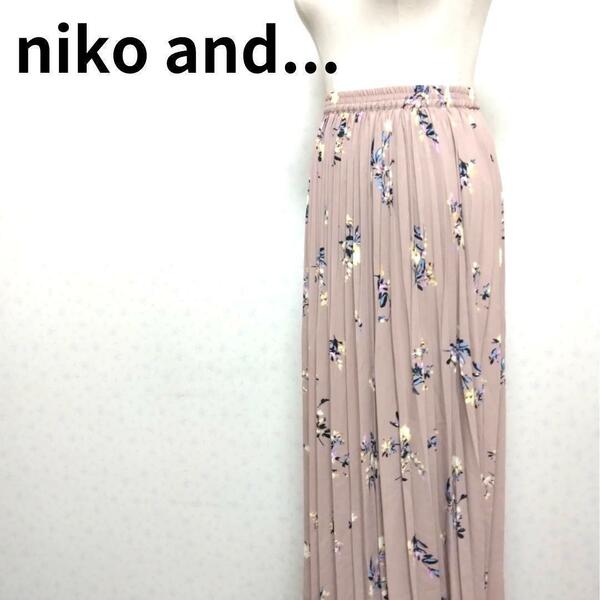 niko and... 花柄淡い ピンクカラーウエストゴム ロングプリーツスカート レディースファッション ボトムス