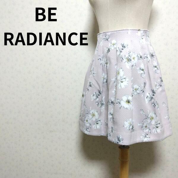 BE RADIANCE 花柄 ライトパープルカラーデザイン ミニフレアスカート フラワー柄 レディースファッション