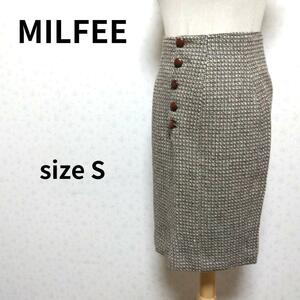 MILFEE 日本製 上質ウール素材 5個ボタン付き ナチュラル ひざ丈タイトスカート 膝丈 レディースファッション Sサイズ