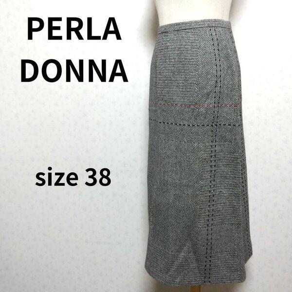 PERLA DONNA 幾何学デザイン上質ウール素材 ロングタイトスカート レディースファッション グレー系 
