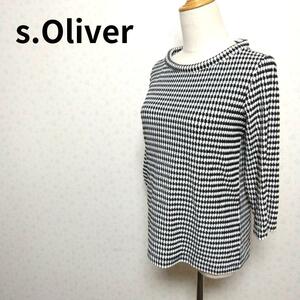 S.OLIVER トルコ製幾何学柄 ホワイト&ブラックカラーデザイン 七分袖セーター トップス レディースファッション