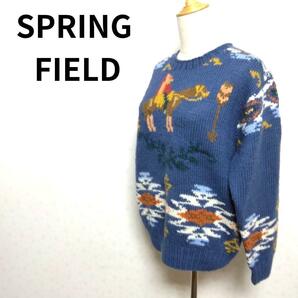 SPRING FIELD ホンコン製 上質ウール素材 総柄 ナチュラル長袖セーター トップス レディースファッション