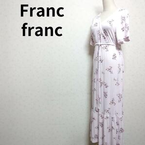 Francfranc 花柄プリント ピンク色 スイートテイスト 半袖ロングワンピース ホームドレス レディースファッション