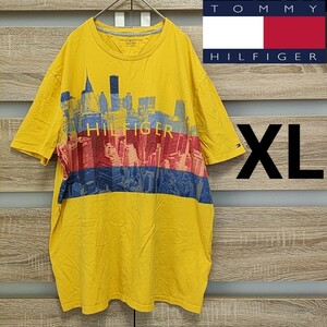 TOMMY HILFIGER（トミーヒルフィガー）デザイン 半袖Tシャツ XL イエロー 美品（My41）ビッグロゴ プリント ■ネコポス発送！