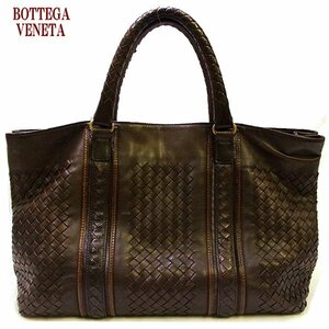 ボッテガ ヴェネタ Bottega Veneta イントレチャート レザー トート ハンド バッグ 茶色 【329971】