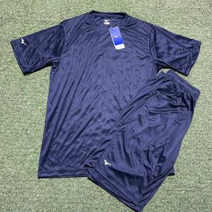 RR145-E07 MIZUNO ミズノ 12JA7T6214 Tシャツ 丸首 12JD7H2214 ハーフパンツ 2XOサイズ ネイビー スポーツ 2点まとめ 未使用 展示品 ウェア