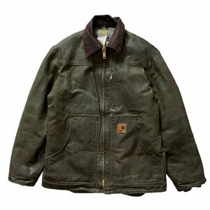 希少 ヴィンテージ Carhartt カーハート ダック コーティングコットン ブルゾン ジャケット 蝋引き メンズ S カーキ