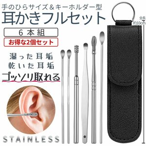 小型 耳かき 6本組 2個セット みみかきセット 乾湿対応 耳あかごっそり 専用ケース付き キーホルダー 耳掃除 みみかき2-MOCHIMIMI