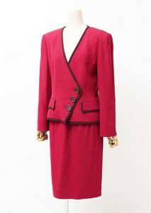 GQ02550 Christian Dior /Christian Dior* wool * setup suit *bai color / lining dodo pattern / jacket * knees height skirt *9* red group 