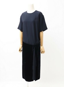 GP3498〇イタリア製*CEDRIC CHARLIER セドリック シャルリエ*ベルベットコンビ*半袖*ラップワンピース*サイズF36*ネイビー