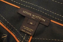 GP8909〇フランス製*ルイヴィトン Louis Vuitton*コットンシルク*LV ロゴステッチ*スリット*膝丈スカート*サイズ36*ブラック×ブラウン系_画像3