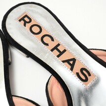 GP8407*イタリア製《ロシャス ROCHAS》Size 37 ベルベット リボンミュール サンダル フラットシューズ ビジュー装飾 靴 ブラック系_画像7