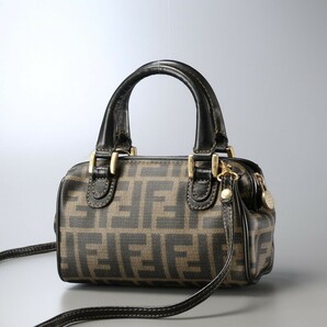 MG1637*イタリア製《FENDI フェンディ》vintage ダブルF FFロゴ ズッカ柄 ショルダー付き ミニボストンバッグ ハンドバッグ 鞄 ブラウン/黒の画像2