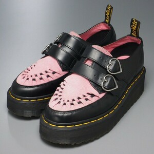 GP8261*Dr.MARTENS×LAZY OAF ドクターマーチン×レイジーオーフ*UK5《Buckle Creeper》厚底 レザーローファー*ハートバックル*黒×ピンク