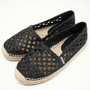 GP8636*{miumiu MiuMiu } leather mesh knitting espadrille flat shoes slip-on shoes 37(23cm corresponding ) black group 