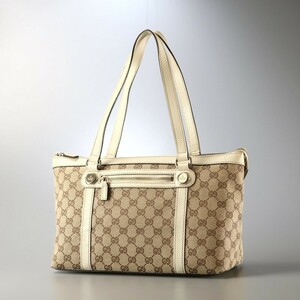 TH4965* Италия производства {GUCCI Gucci }GG рисунок большая сумка сумка на плечо парусина × кожа 153008 плечо .. сумка оттенок бежевого 