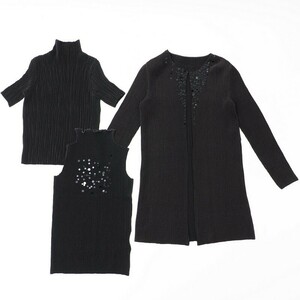 TH5353=3 point set *SPECCHIO/ spec chio* setup * Shuttle pleat * high‐necked blouse * long cardigan * black group * size 40