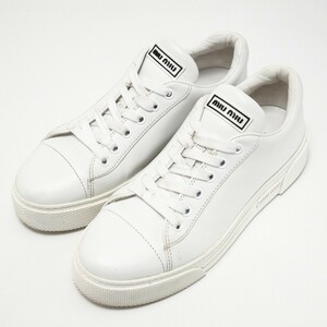 MG1274*{miumiu MiuMiu }Size 36.5 leather sneakers low cut race up shoes Raver Logo shoes 5E828C white 