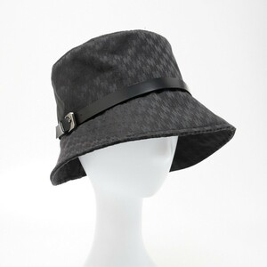 GQ0284*イタリア製《MaxMara マックスマーラ》Mロゴ ジャガード レザーベルト付き バケットハット 帽子 Size 57 ブラック