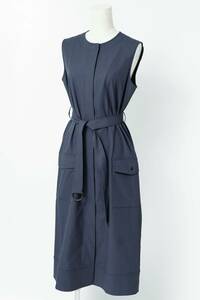 XXX* theory ryuksTheory luxe no sleeve One-piece box Silhouette belt attaching cotton linen navy size 38